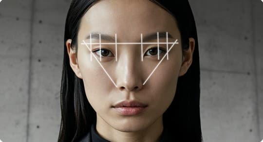Storyboard — Les mesures Shu Uemura se dessinent sur le visage.